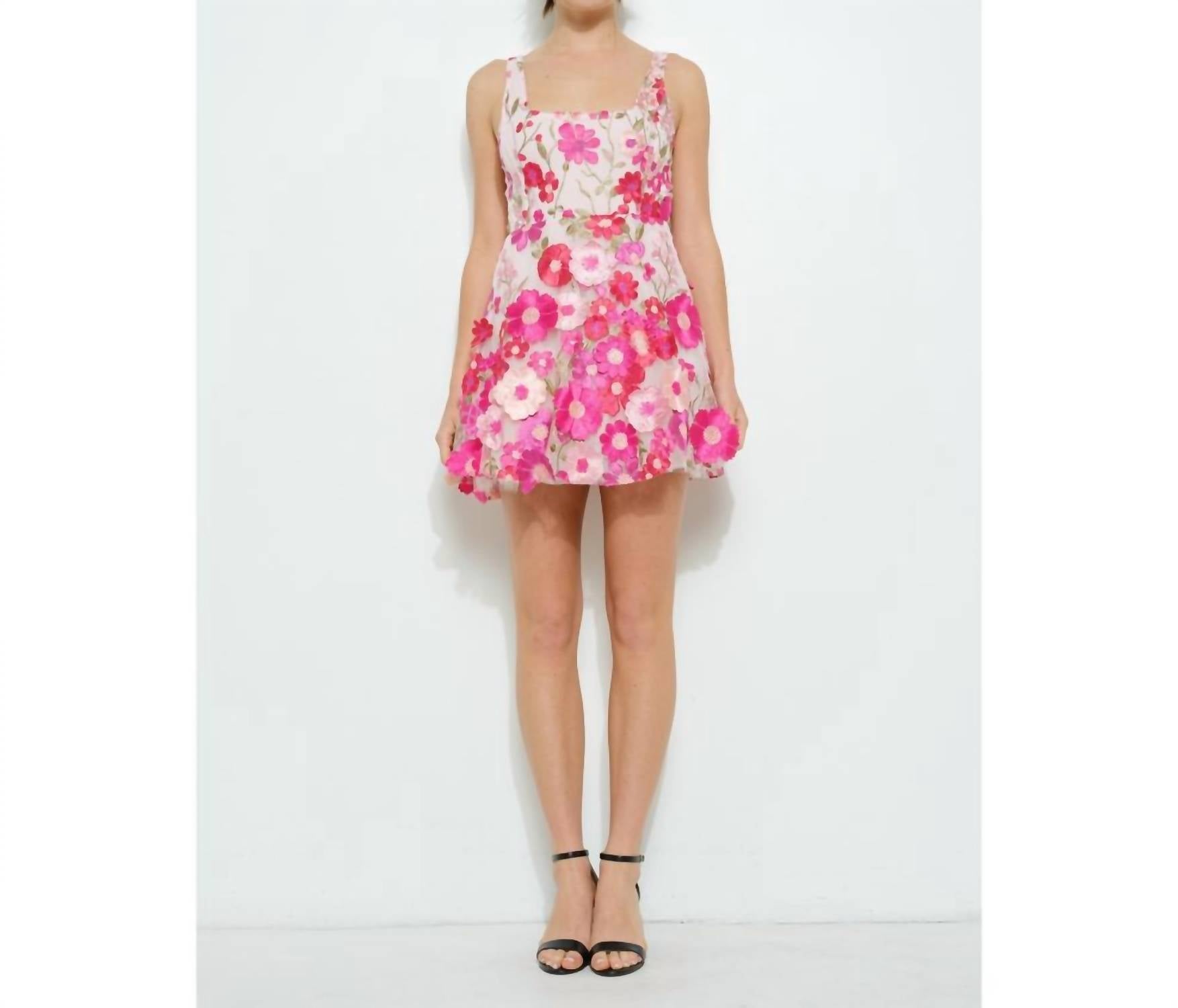 Ina - Sleeveless 3D Floral Embroidered Mini Dress