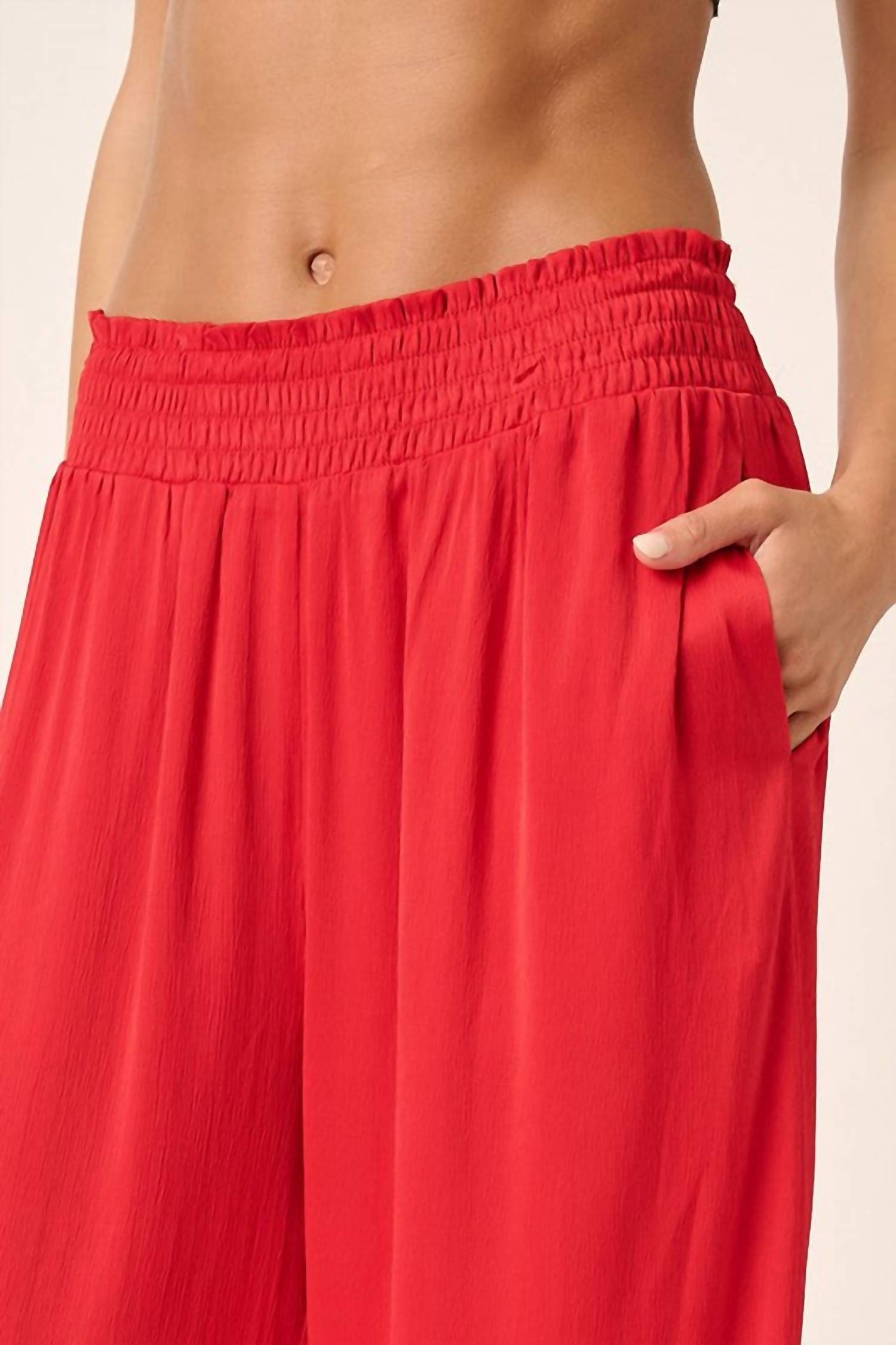 Mittoshop - Satin Smocked Waist Wide Leg Pant