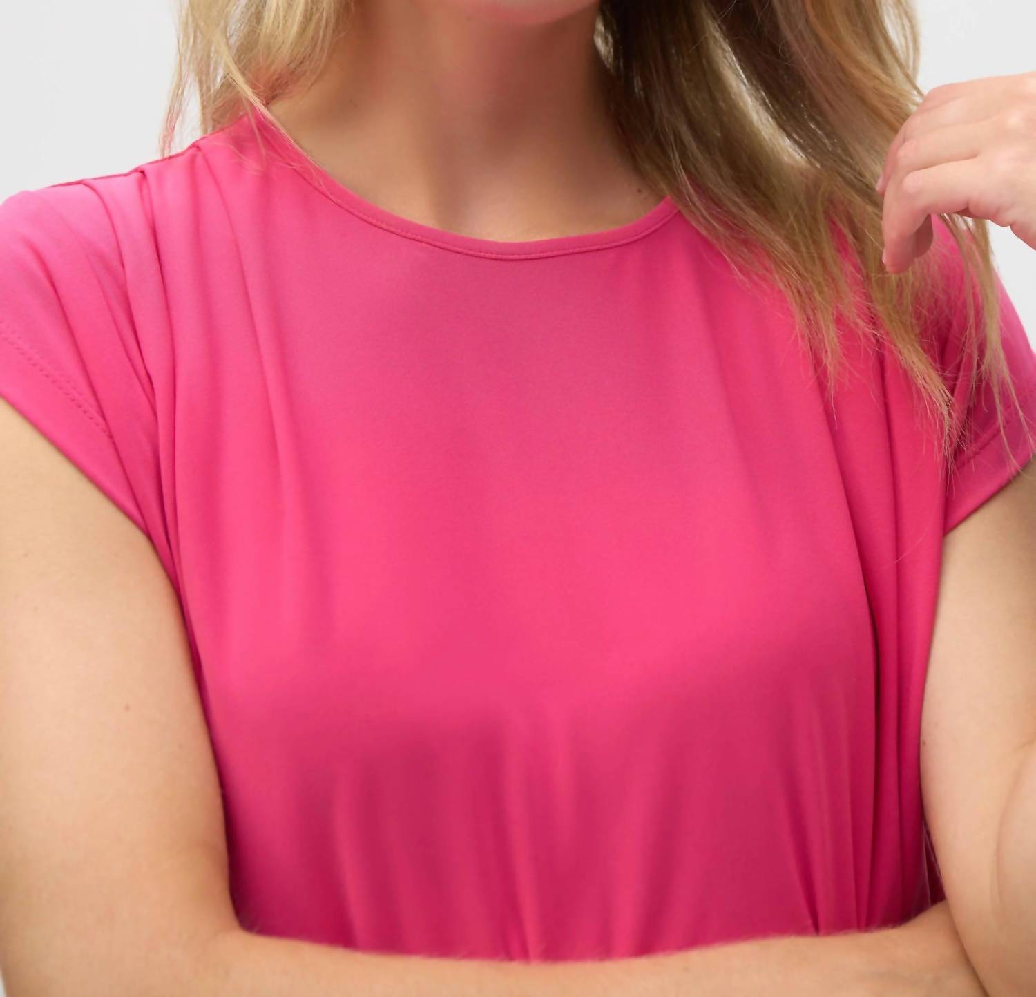 Joseph Ribkoff - Pleated Crew Neck Cap Sleeve Top