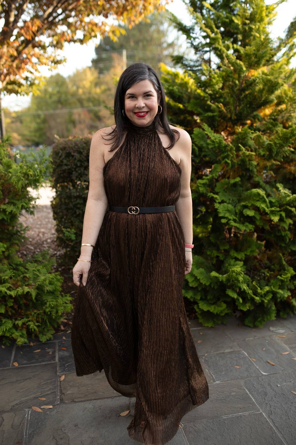 Kori - Metallic Pleats Wild Leg Jumpsuit