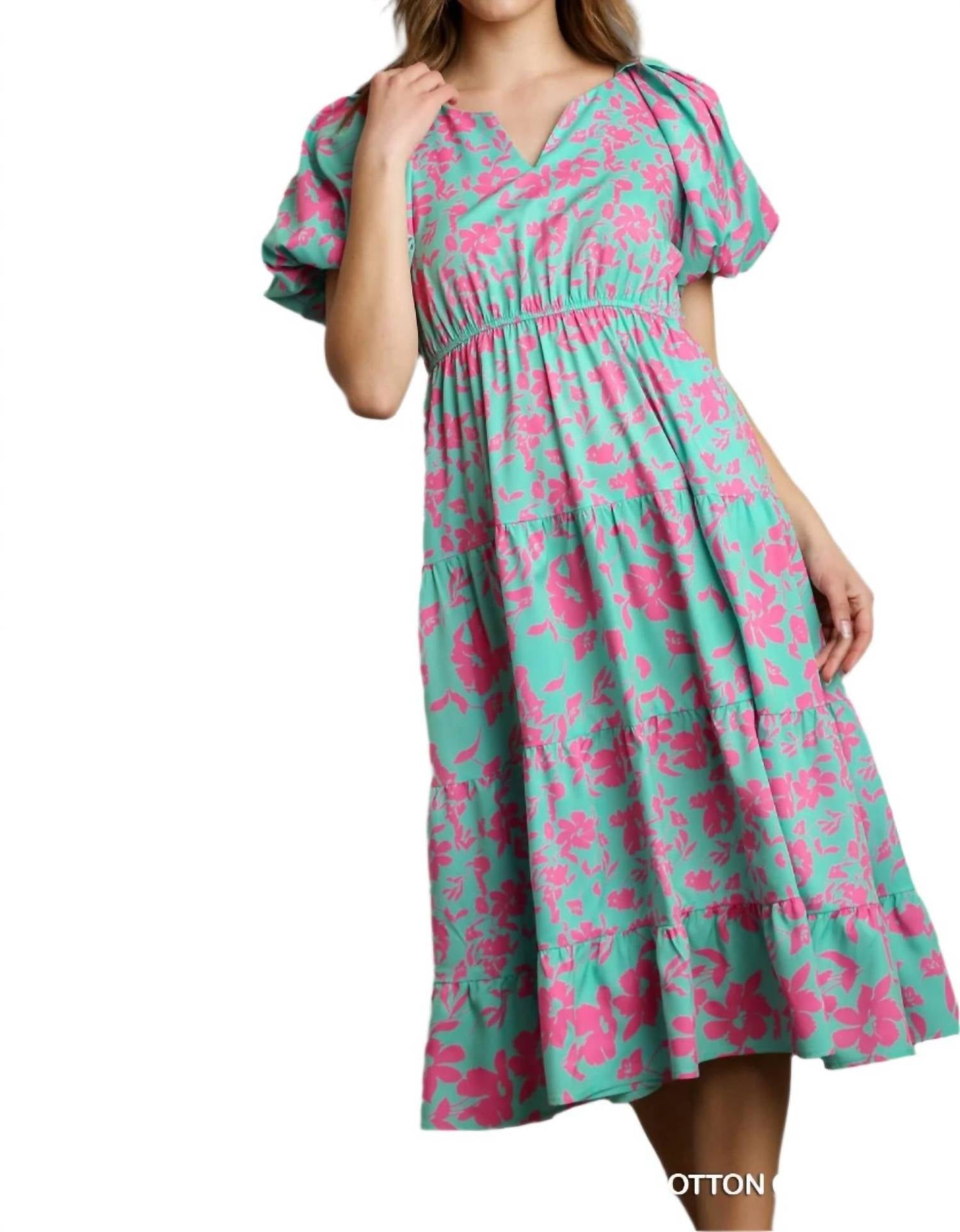 Umgee - Floral Tiered Pocket Midi Dress