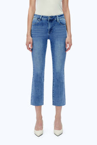 Bayeas Mid Rise Straight Raw Edge Jeans in medium blue - women's jeans