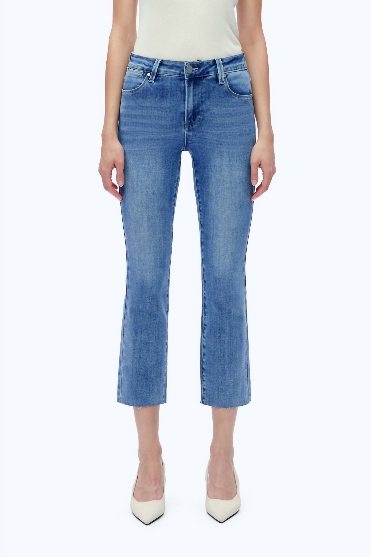 Bayeas Mid Rise Straight Raw Edge Jeans in medium blue - women's jeans