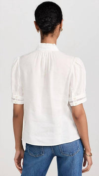 Frame - Women's Ruffle Collar Inset Lace Top