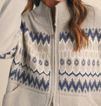 &merci Cozy Fair Isle Zip-Up Cardigan in ash grey - women's cardigan - alternate view