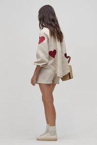 lanhtropy Cupid Linen Shirt in natural with metallic cherry - women's long sleeve top - alternate view
