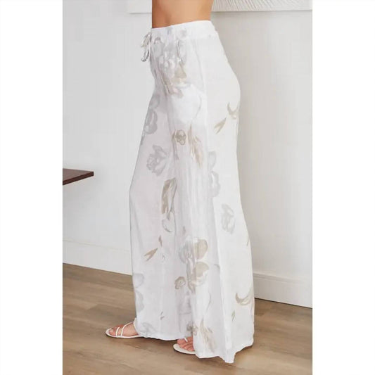 Venti6 - Pansy Floral Drawstring Linen Pants