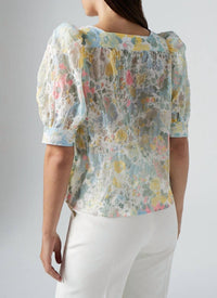 BUTTON FRONT SQUARE NECK BLOUSE