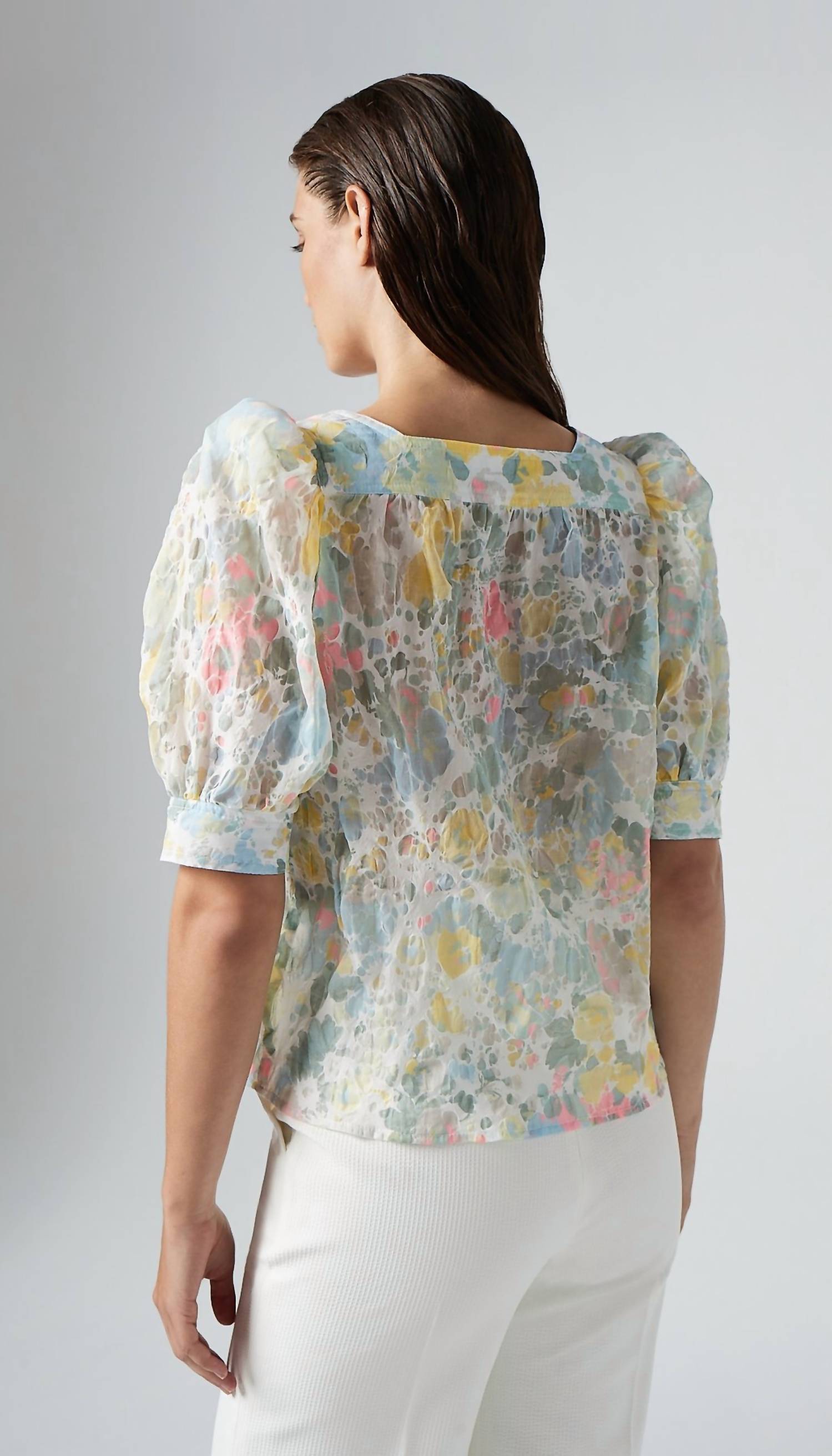 BUTTON FRONT SQUARE NECK BLOUSE