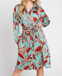 Elleborn - Printed Satin Midi Shirt Dress