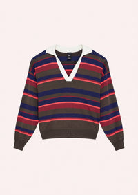 P.E. NATION Retreat Collar Knit Top in multi color stripe - women's long sleeve top - view 6