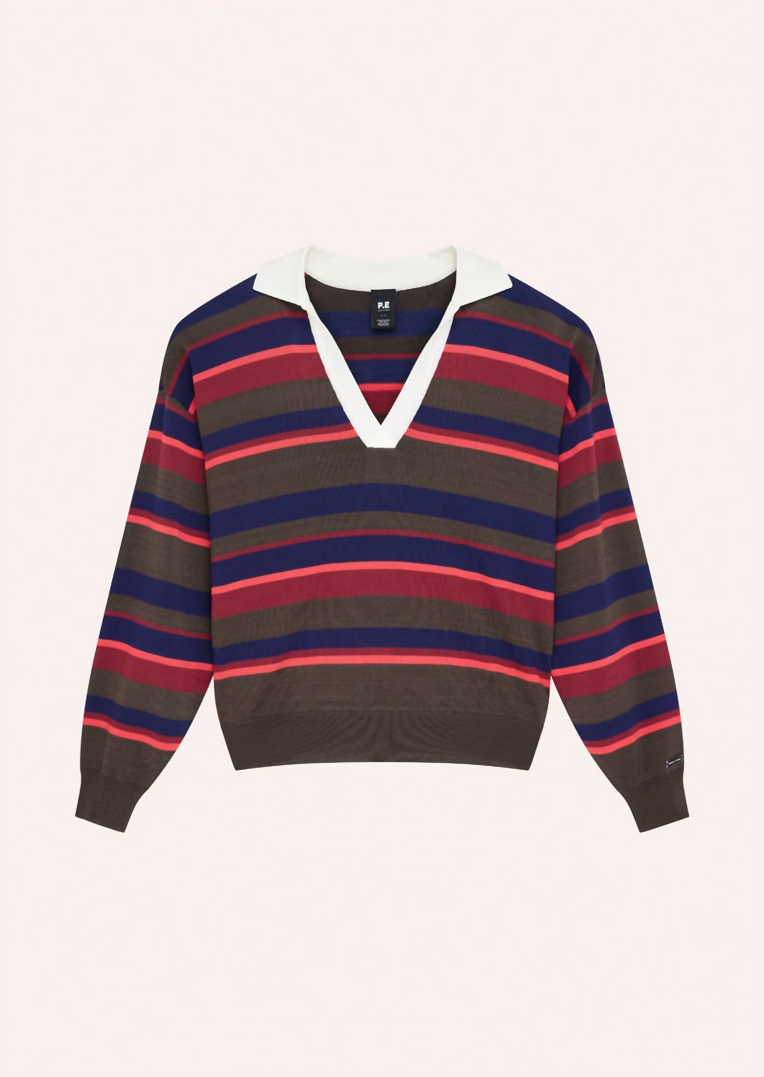 P.E. NATION Retreat Collar Knit Top in multi color stripe - women's long sleeve top - view 6