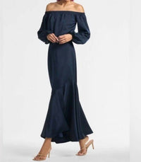 SACHIN & BABI Kai Satin Crepe Off Shoulder Dress in midnight blue - women's dress - view 4