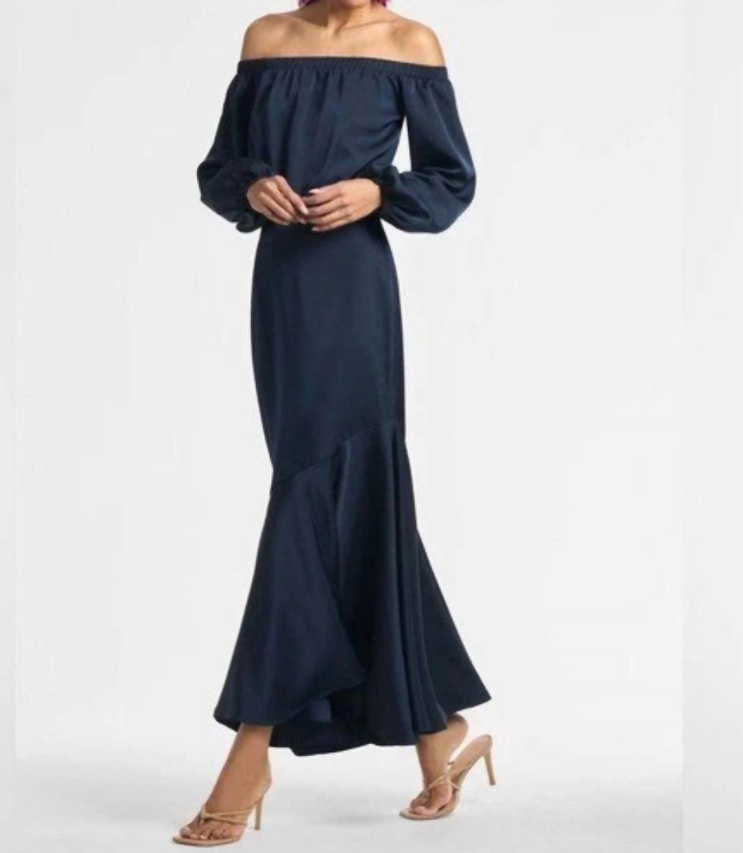SACHIN & BABI Kai Satin Crepe Off Shoulder Dress in midnight blue - women's dress - view 4