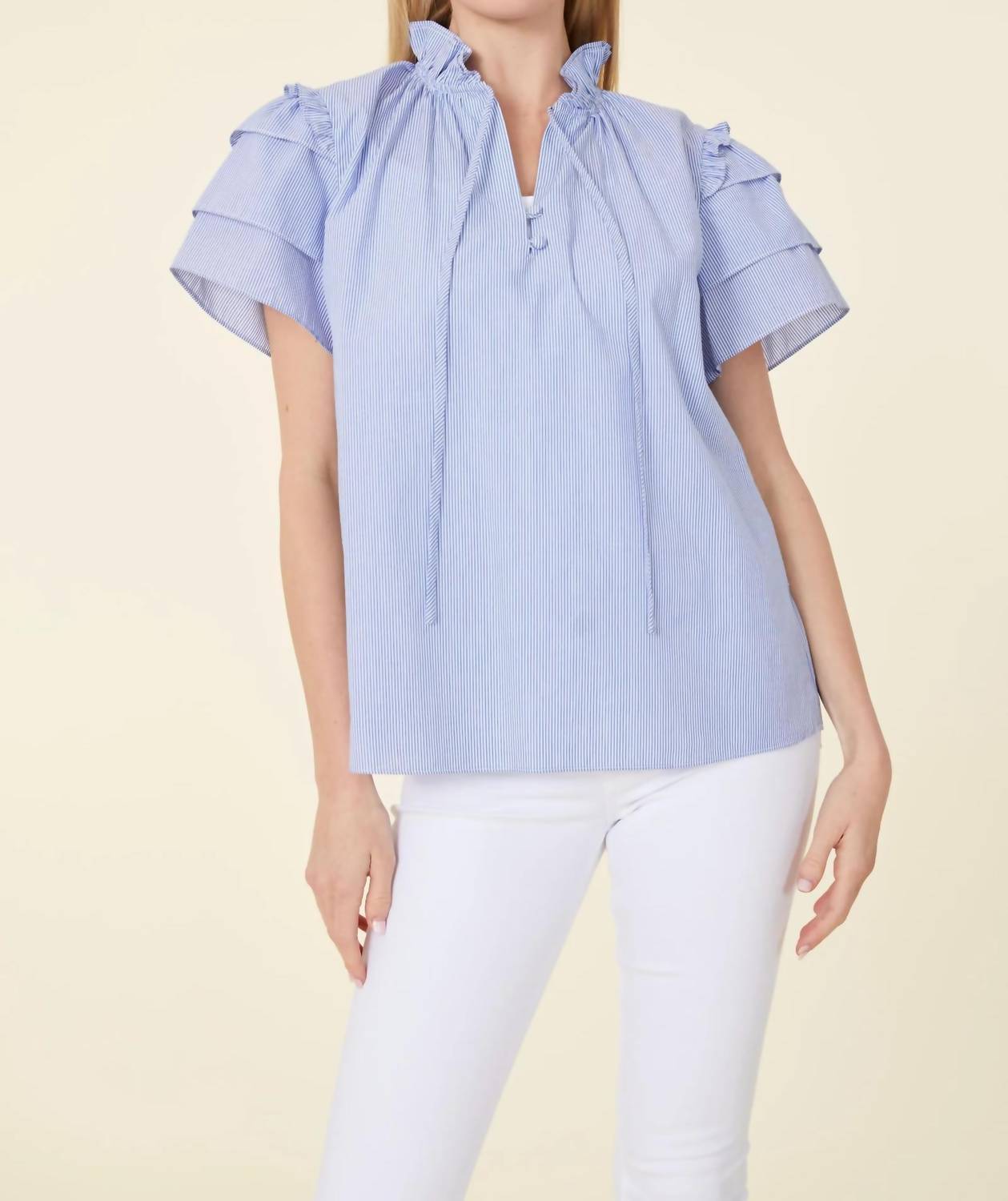 Dolce Cabo - Stripe Flutter Sleeve Top