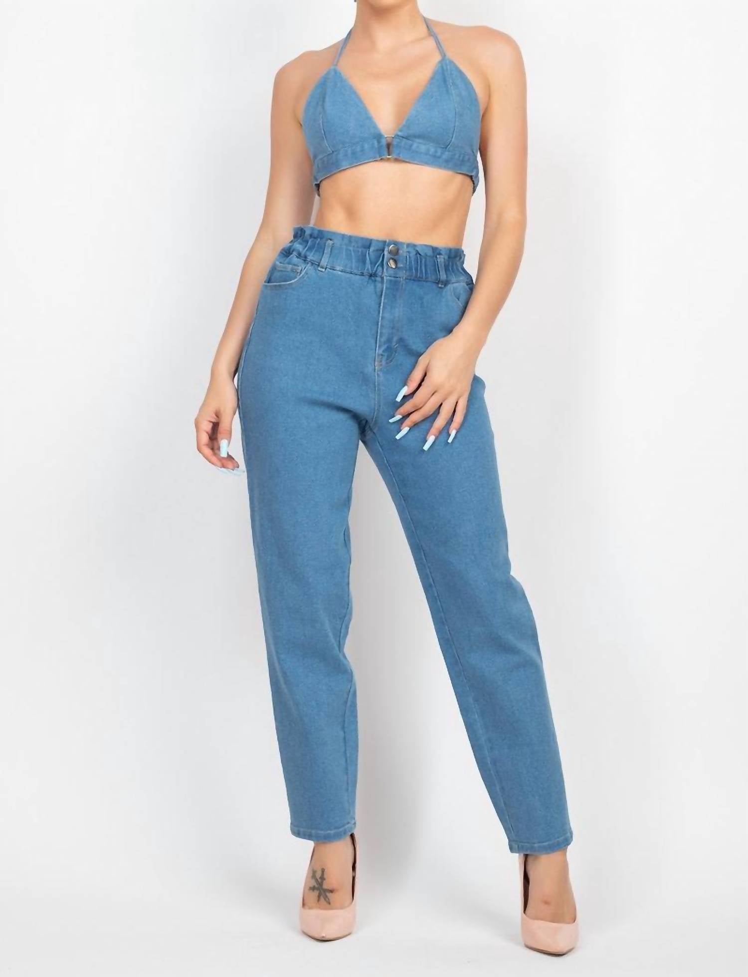 Denim Blvd - Ready And Willin Baggy Jean And Bralette Set
