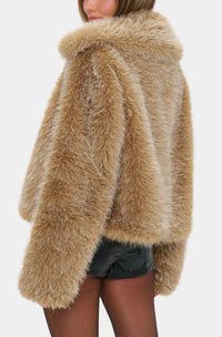 Show Me Your Mumu Park City Jacket in cedar brown faux fur - women's jacket - detail view