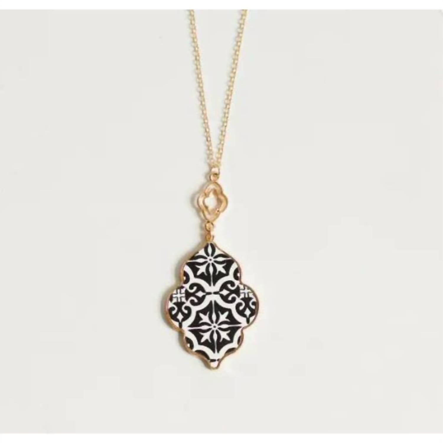 FUNKY MONKEY Women's Mosaic Long Pendant Necklace in black white - women's jewelry