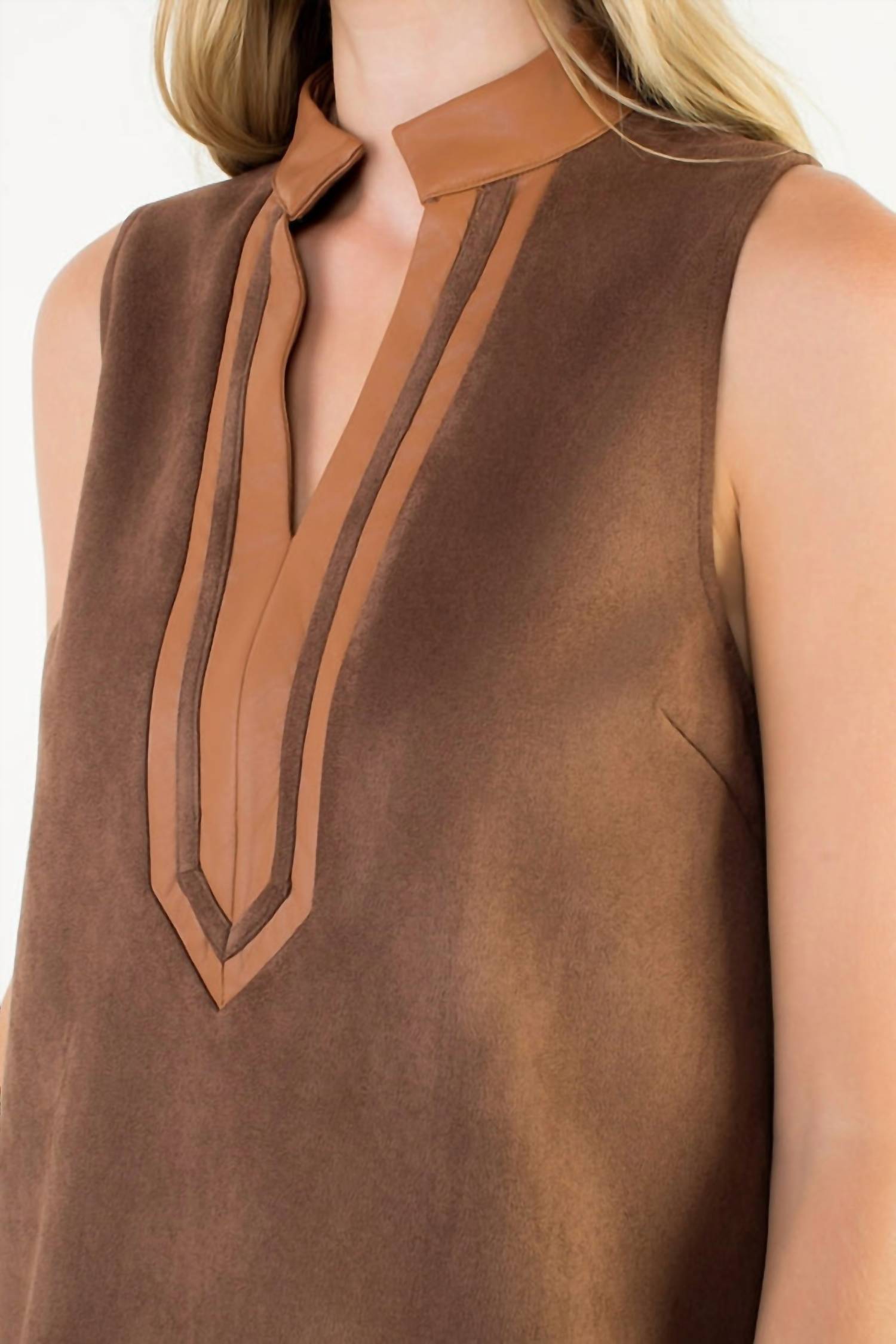 THML Sleeveless Suede Mini Dress in brown - women's dress - view 4