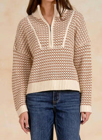 Elan - Open Knit Quarter Zip Sweater