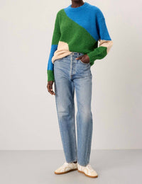 APIECE APART Elle Textured Crew Neck Sweater in cobalt and clover - women's sweater