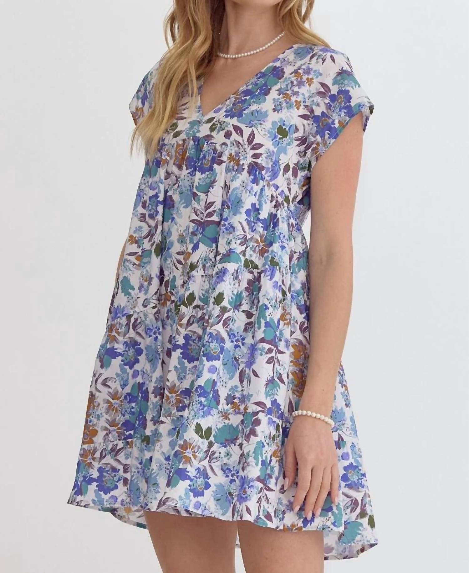 Entro - Floral V-neck Cotton Mini Dress