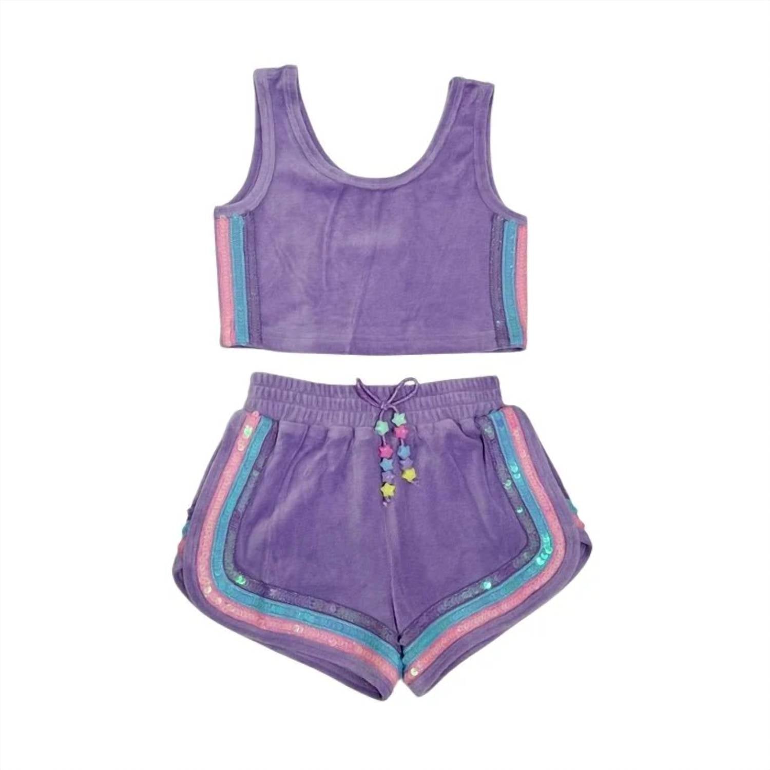 Lola + The Boys - Girl's Rainbow Velour Sequin Tank Set