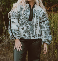 PROMESA Paisley Sherpa Long Sleeve Jacket in ink and ivory - women's jacket