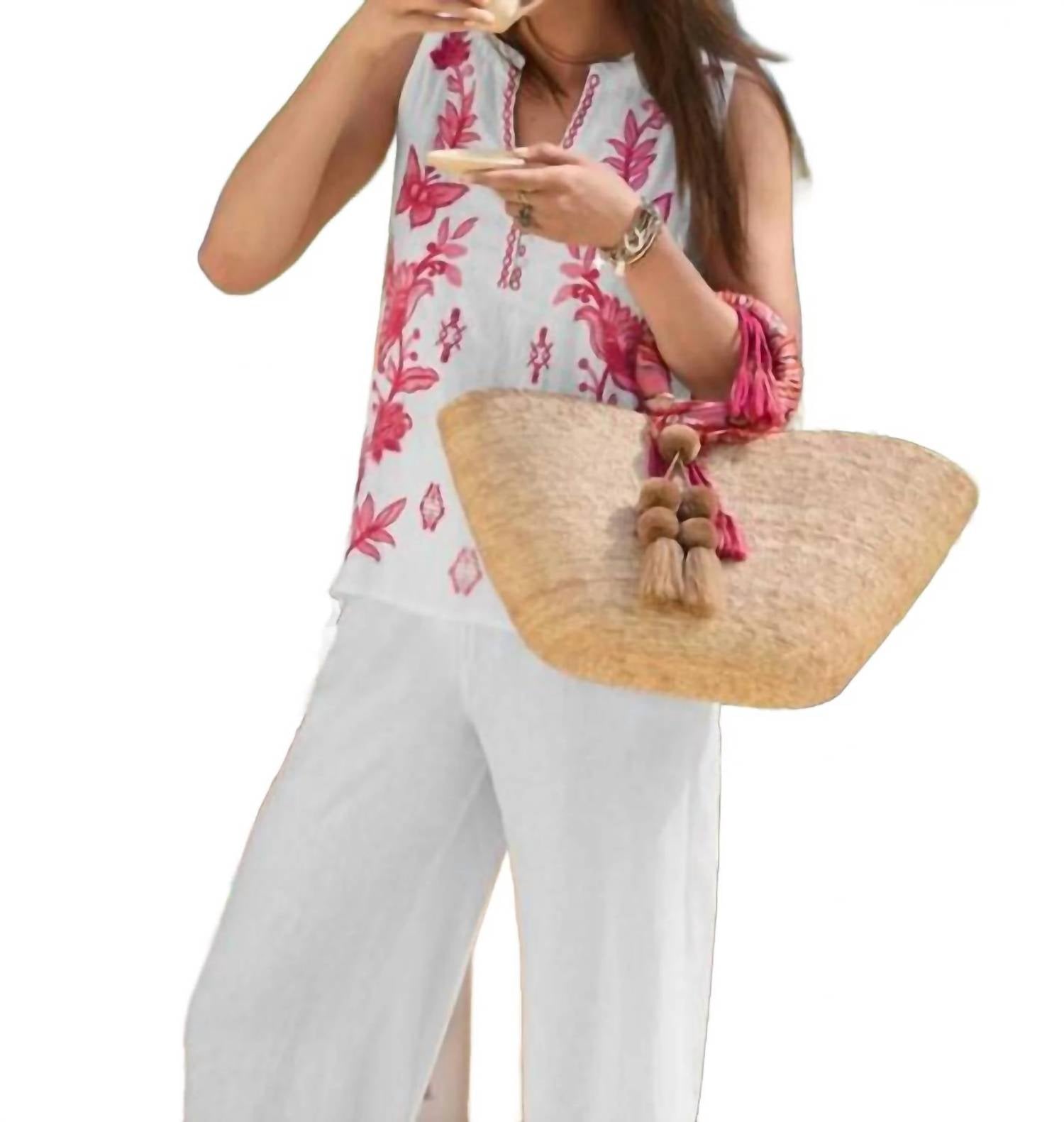 Johnny Was ORLA LINEN RUFFLE NECK TANK in white - women's tank top - view 5