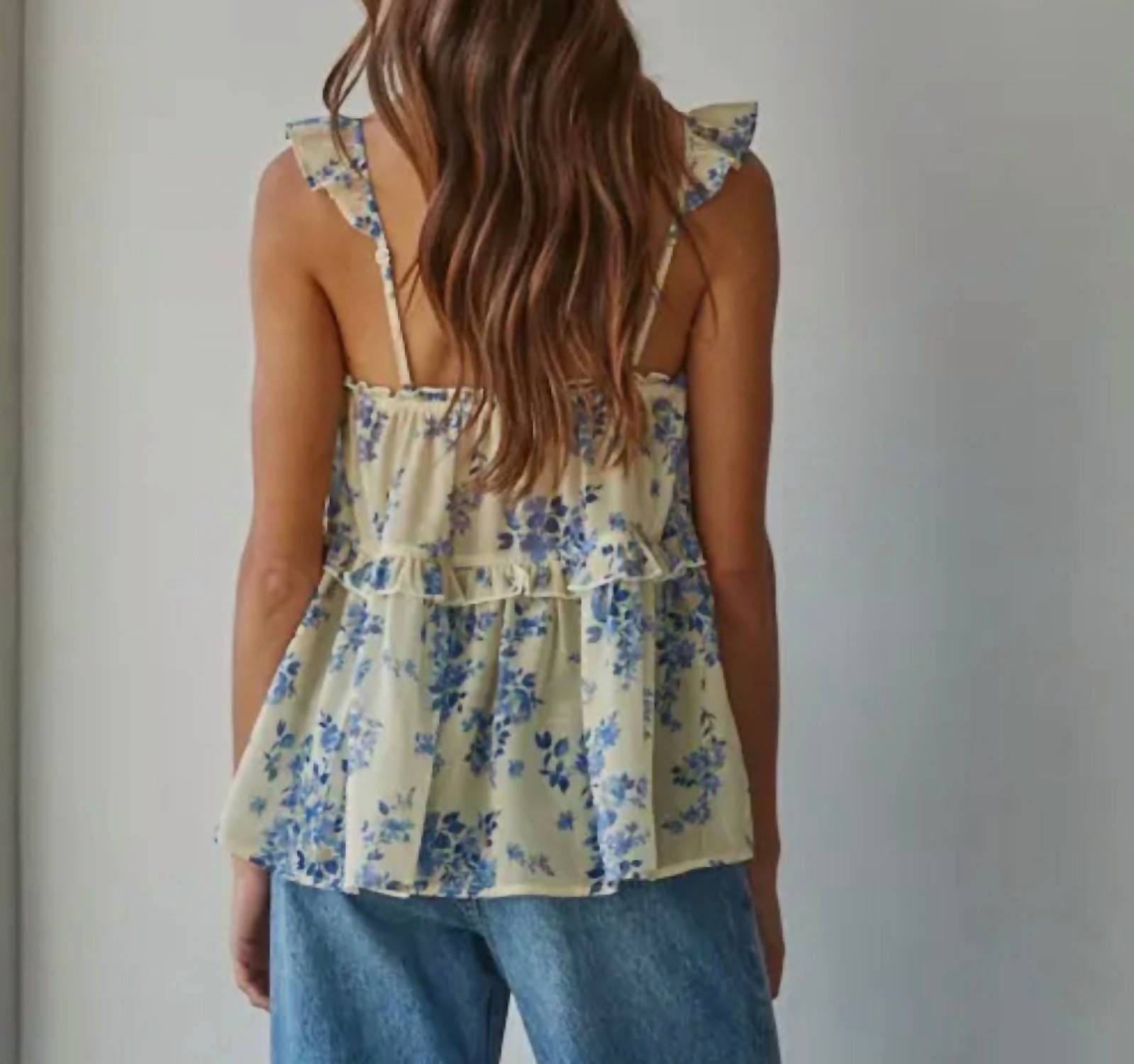 By Together The Della Top in yellow blue - women's tank top - detail view