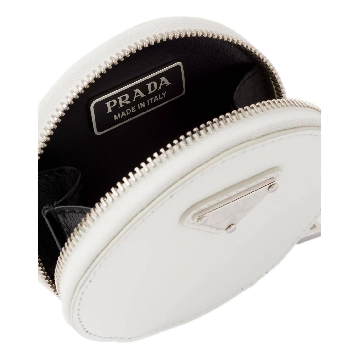 Prada - Women's Triangle Plaque Smooth Leather Round Mini Pouch