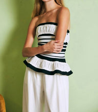 Rivir - Valentina Sculpted Corset Bandage Stripe Peplum Top