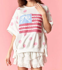 Peach Love - Oversized Bow Flag Polka Dot Tee
