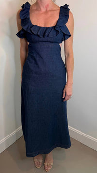 Zimmermann - Aster Denim Frill Midi Dress