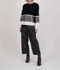 Gabby Isabella - Contrast Lace Panel Sweater Top