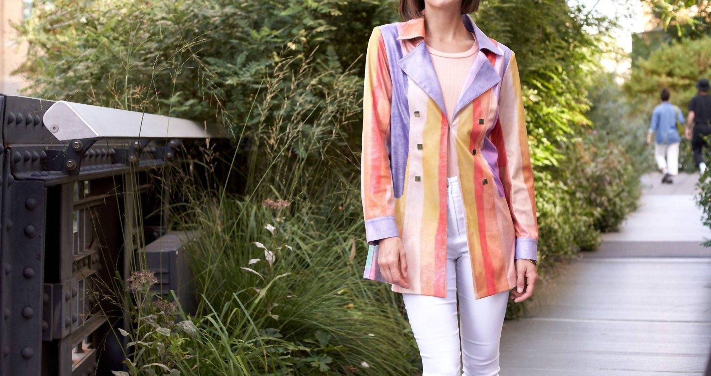 Insight Lina Liquid Shades Of Color Metallic Vegan Leather Long Jacket in multi - women's jacket - alternate view