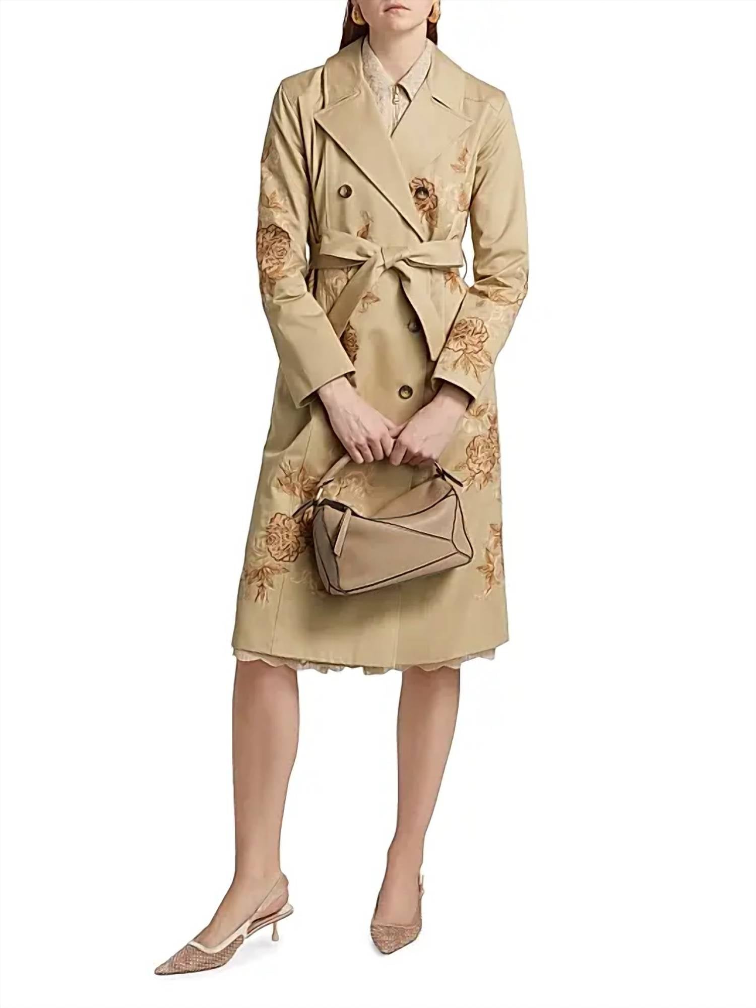 L'Agence - Venus Floral-embroidered Double-breasted Trench Coat