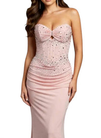 JOVANI Elly Long Formal Prom Dress Gown in pink - women's dress - detail view