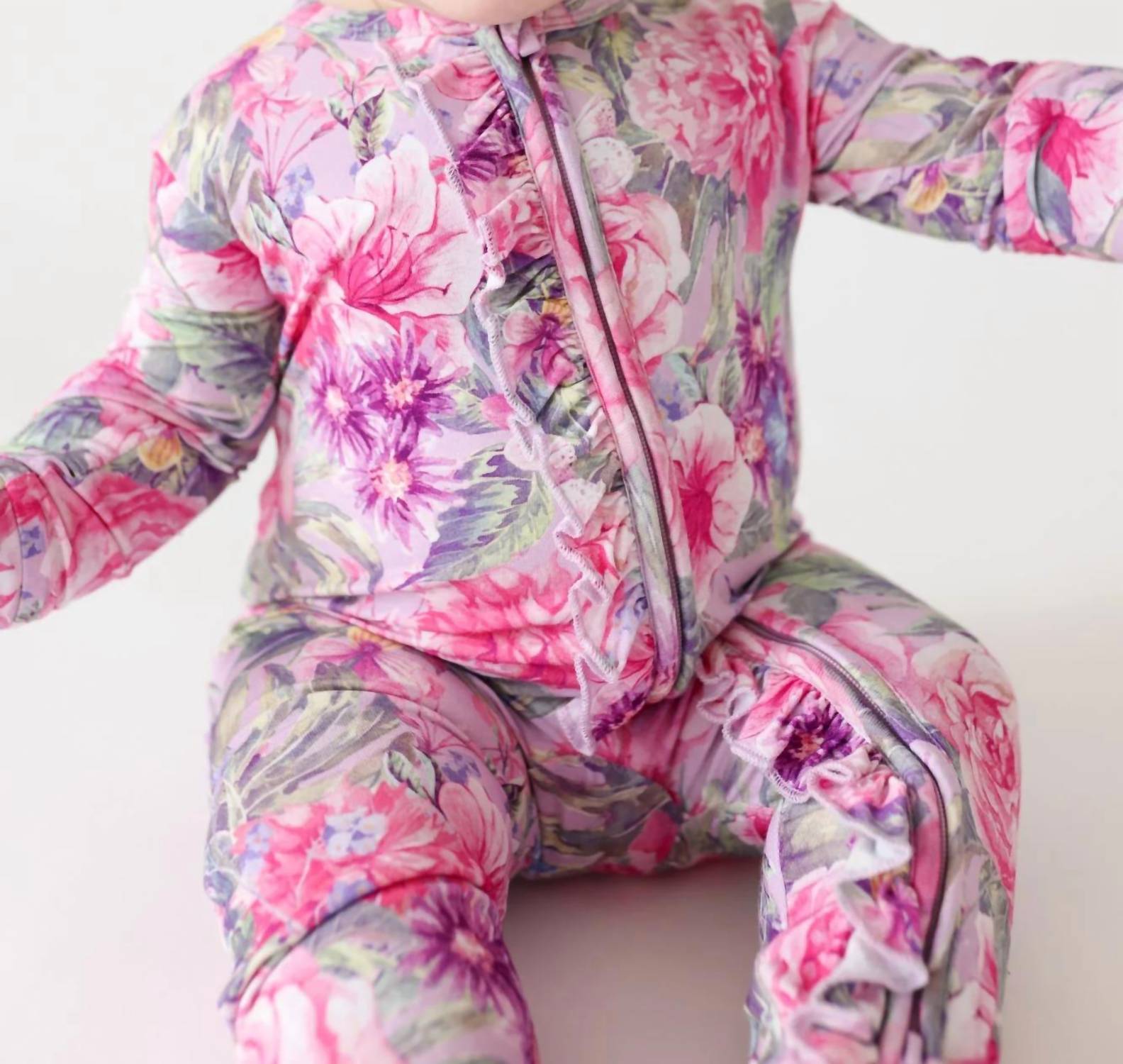 Posh Peanut - Baby Girls Ruffled Zippered Footie
