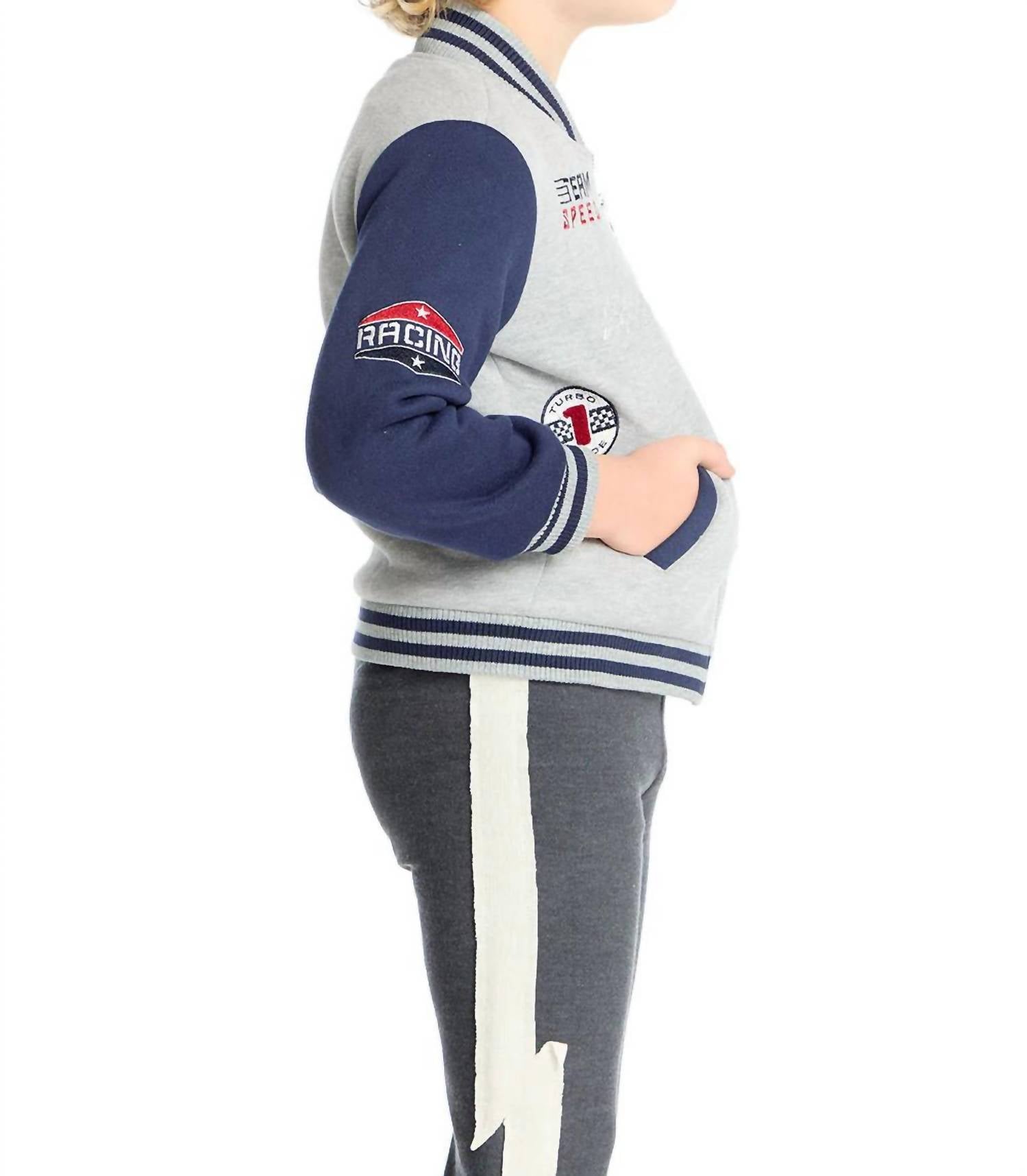 Chaser Boys Allan Bomber Jacket in navy heather grey - item - view 4