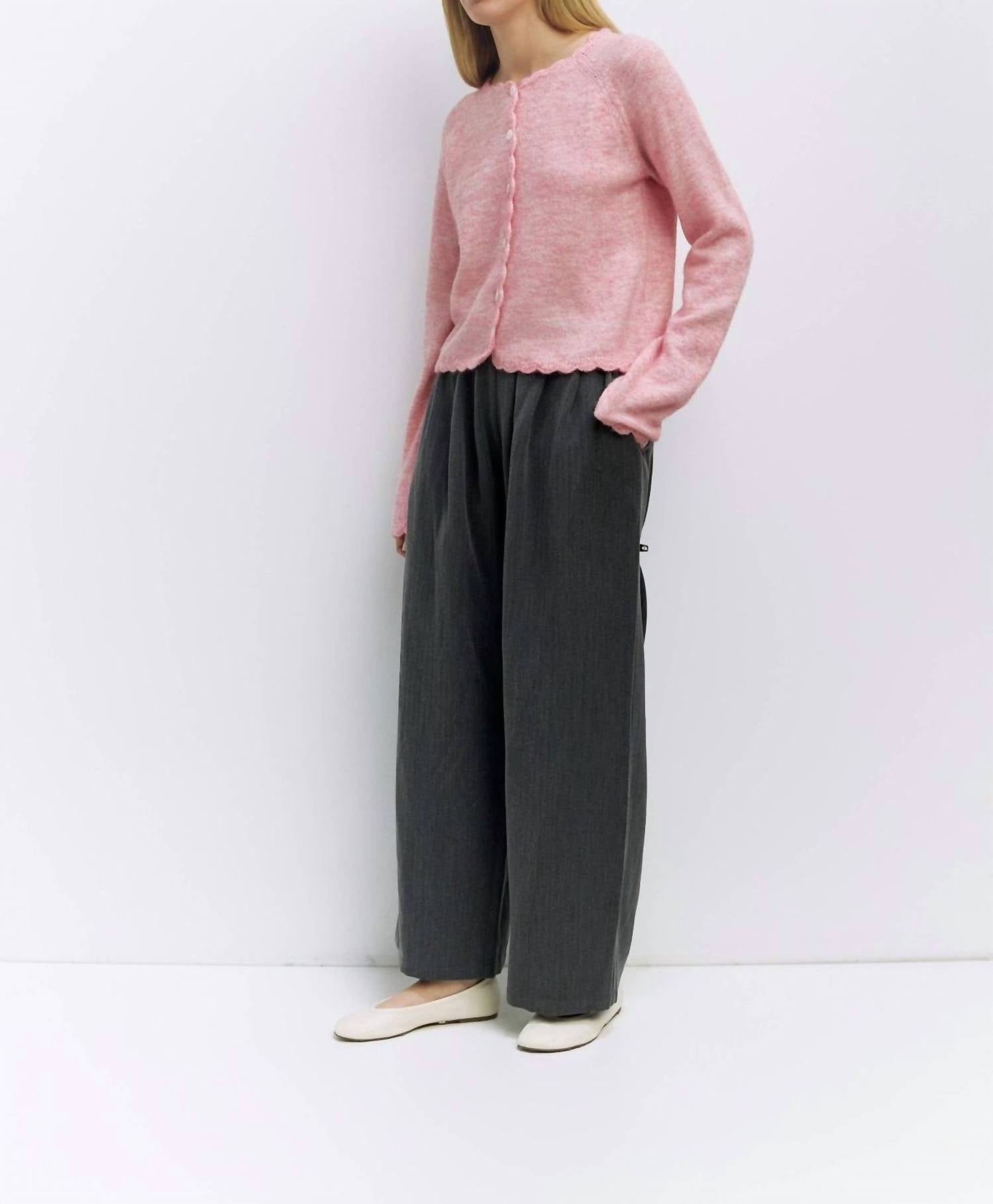 MOD REF Tiffany Cardigan in heathered pink - women's cardigan - detail view