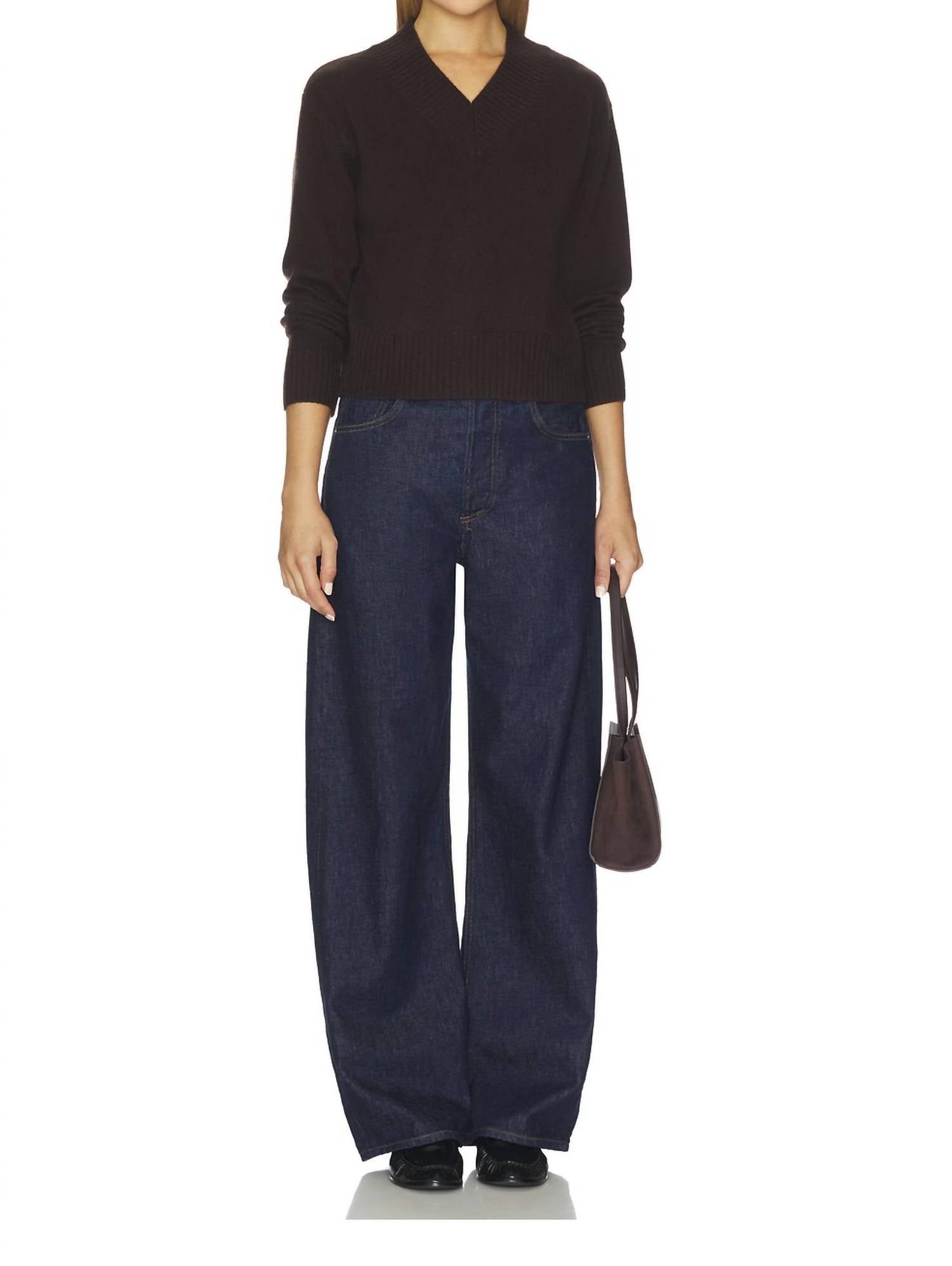 White + Warren - Cashmere Wide Rib Trim V-Neck Top