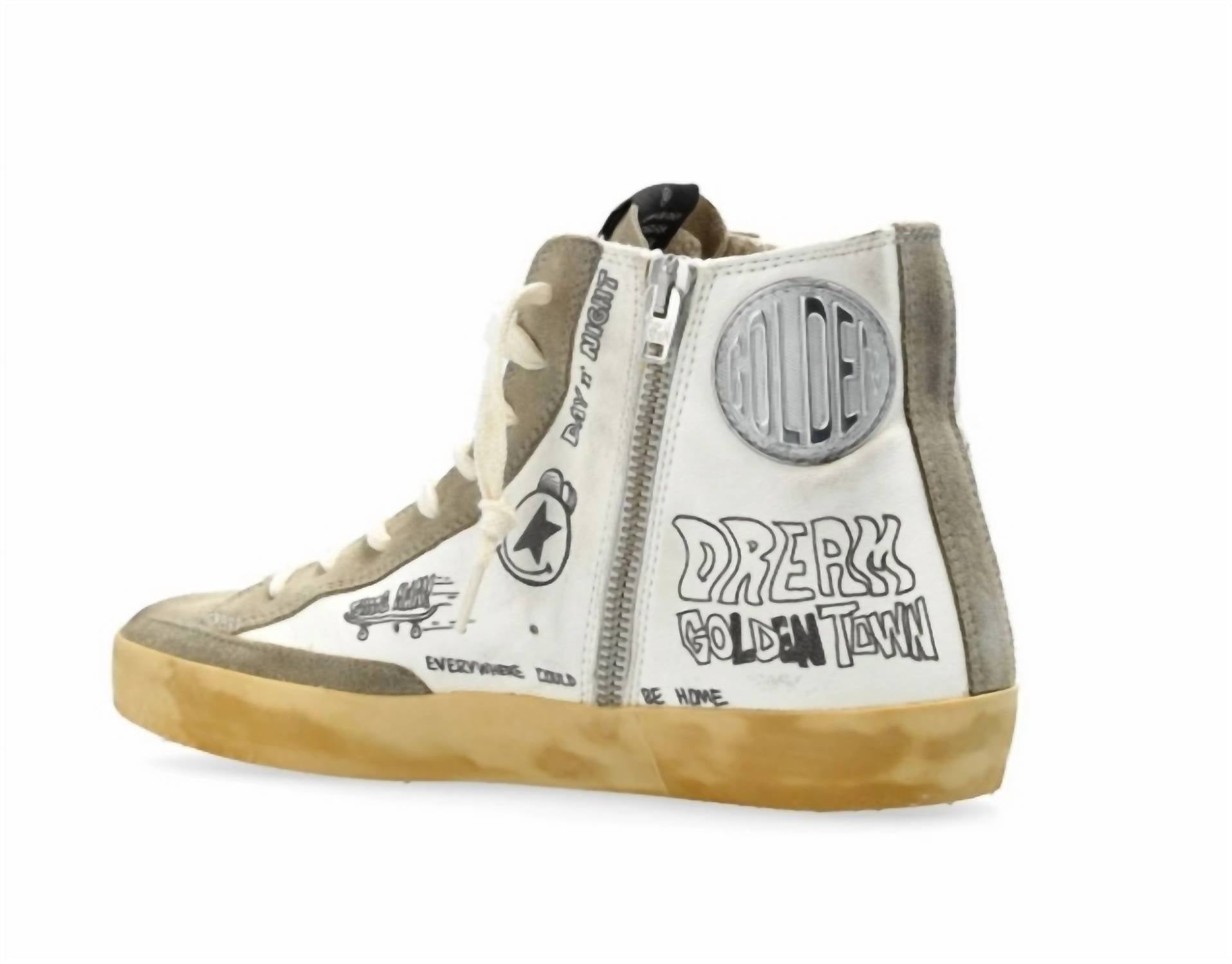 GOLDEN GOOSE Women's Francy Suede Sneakers in white black - women's sneaker - detail view