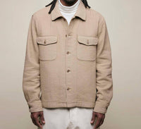 Merz b. Schwanen Padded Cotton Long Sleeve Overshirt in dusted khaki - men's shirt