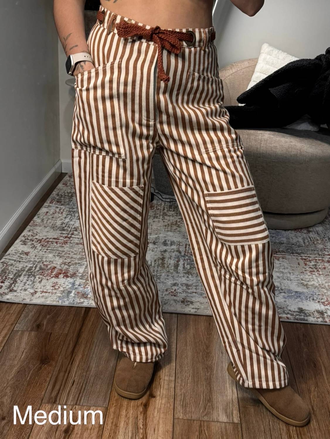 Urban Daizy - Parker Striped Patch Pocket Utility Pants
