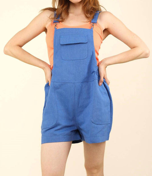 Very J - Suspender Solid Woven Casual Overall Romper
