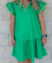 Meet Me In Santorini - Emerald Oasis Scalloped Dress