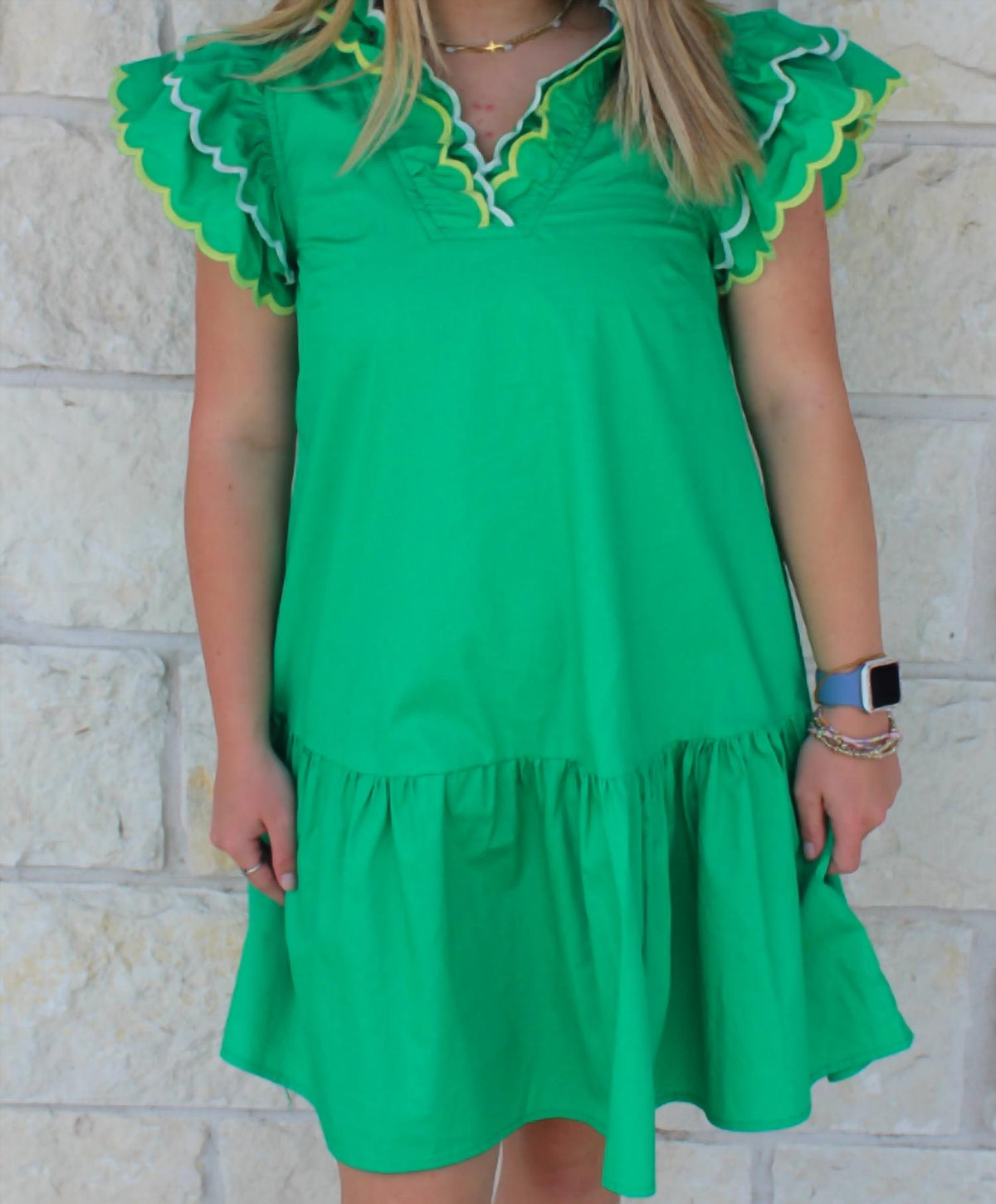 Meet Me In Santorini - Emerald Oasis Scalloped Dress