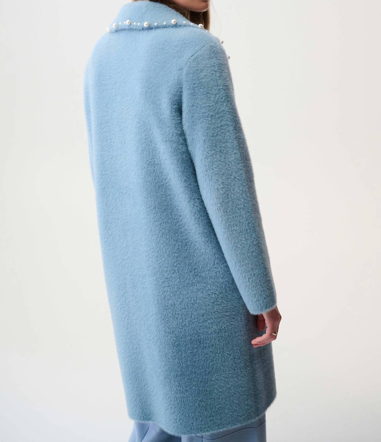 Joseph Ribkoff - Feather Yarn Sweater Coat With Pearl Tri