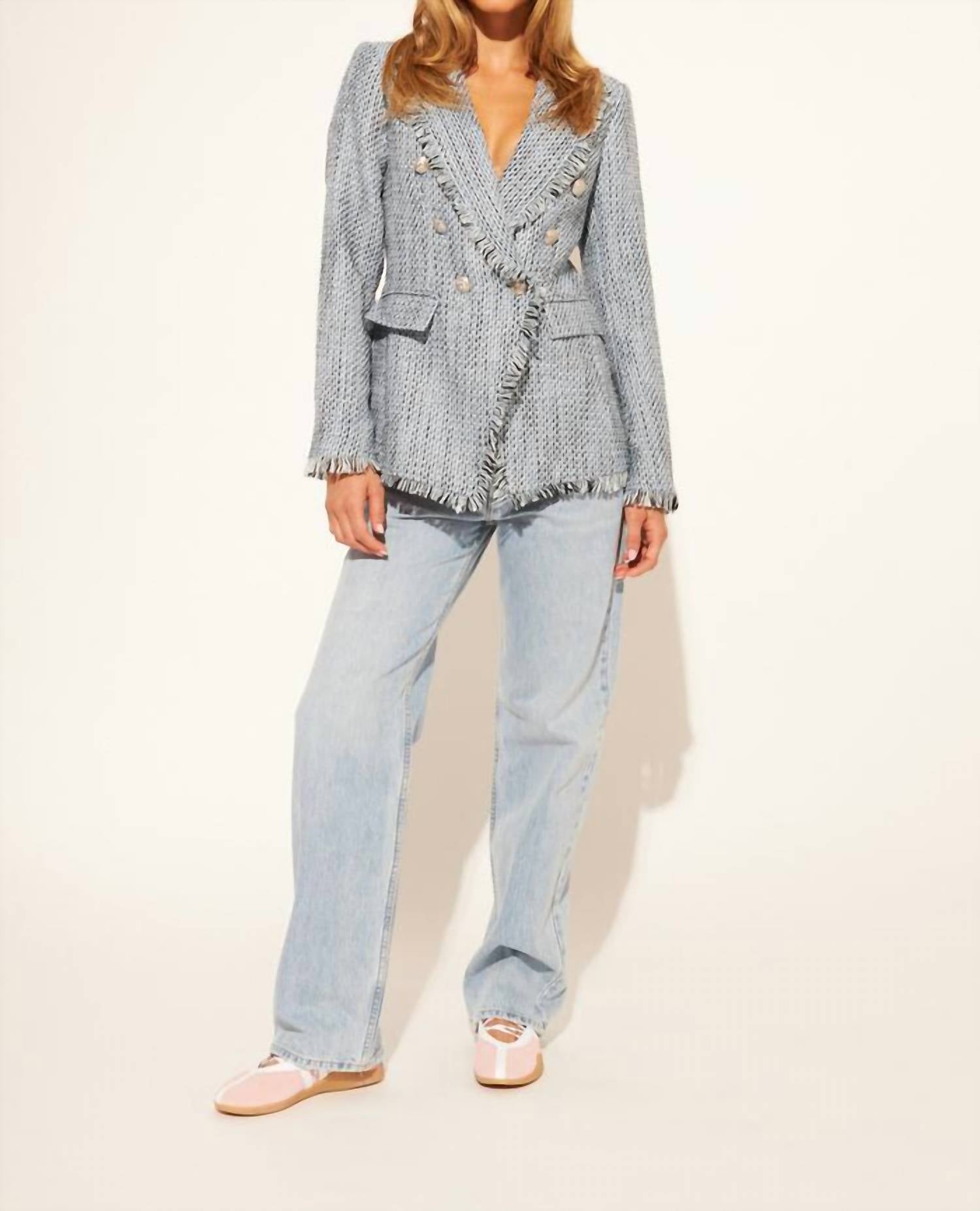 JOHN + JENN Andres Tweed Blazer in denim - women's jacket - detail view